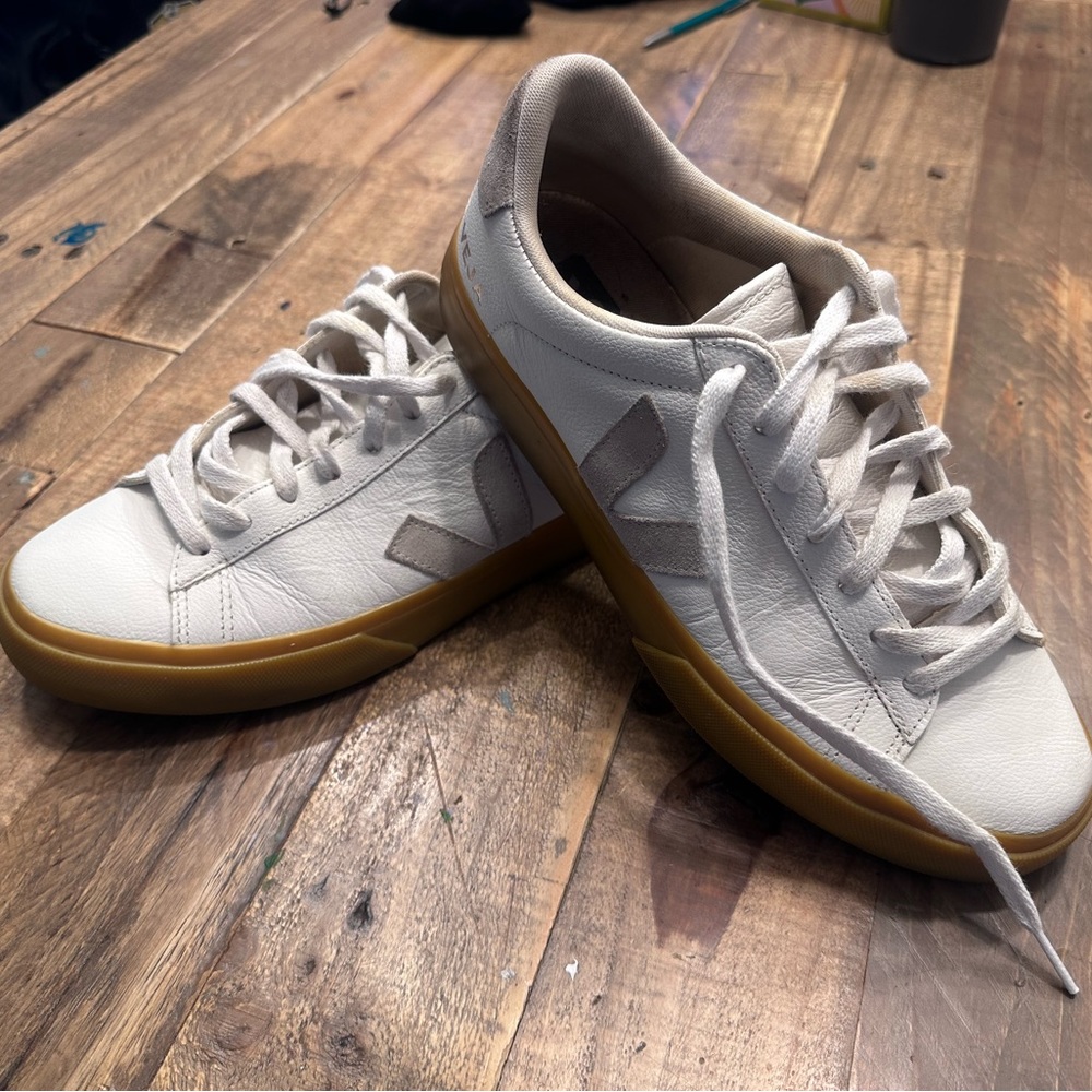 Veja Unisex White and Tan Sneakers Campo